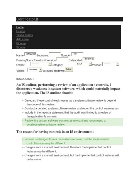 Cisa Exam 1 | PDF | Computer Network | Audit