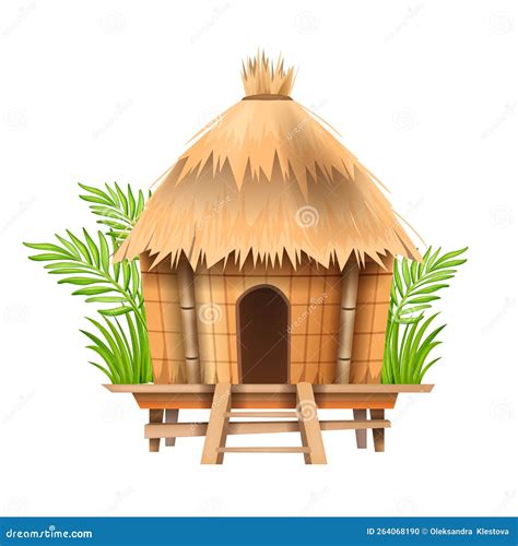 Bungalow Hut, Straw Village African Thatched Nipa House, Vector Bamboo Beach Tent Building Roof ...