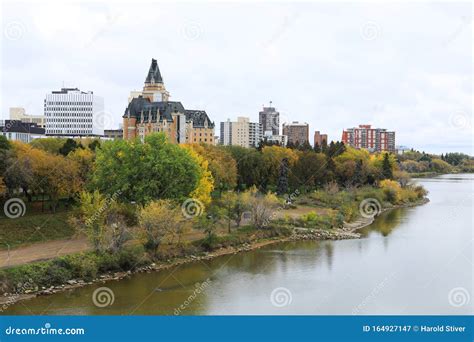 Saskatoon, Canada Skyline by River Stock Image - Image of tree, travel ...