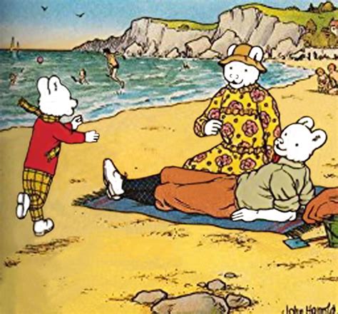 Rupert Bear and parents on holiday Children's Book Illustration, Book Illustrations, Winnie The ...