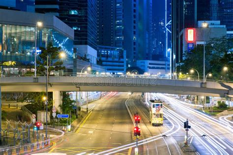 Hong Kong Double Deck Tram at Night Editorial Stock Photo - Image of ...