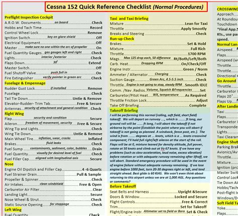 Cessna 152 Checklist Printable