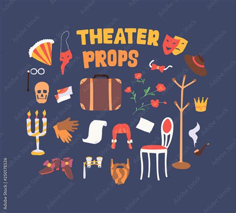 Flat vector illustration of theater props. Dramatic theater things ...