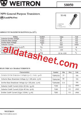 S8050 Datasheet(PDF) - Weitron Technology