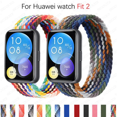 สายรัดข้อมือเดี่ยวถักไนลอนยืดหยุ่นสำหรับ Huawei Watch Fit 2 Band ...