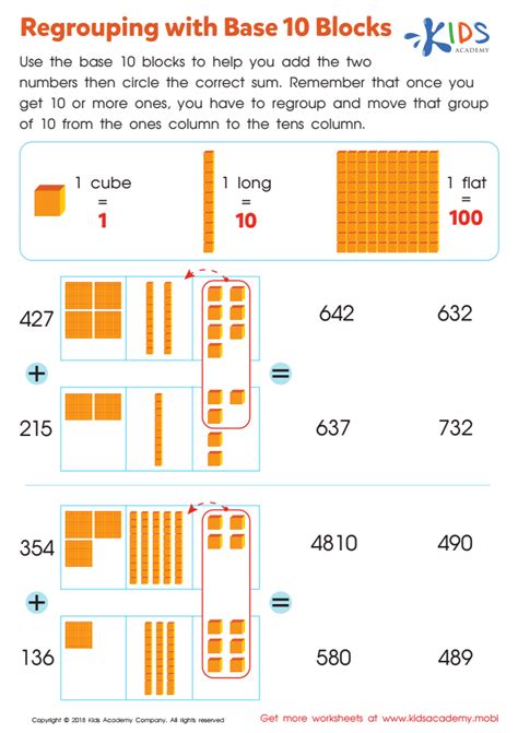 Using Base 10 Blocks Worksheets