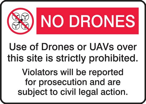 Drone Safety Sign: No Drones - Use Of Drones Or UAVs Over This Site Is Strictly Prohibited. ()