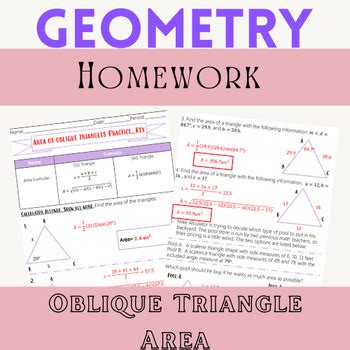 Oblique Triangle Area Practice (Area of SSS, SAS triangles -Heron's ...