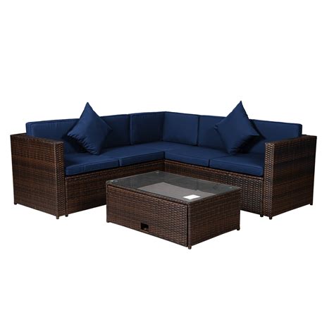 Benk Ws419 Wicker Set With Acacia Wooden Top Table/ 4 Pieces Garden Pe Rattan Wicker Furniture ...