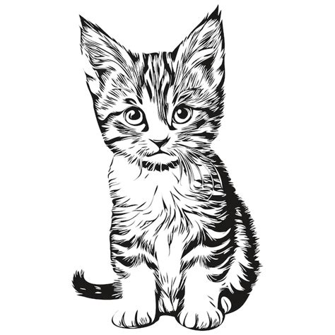 Cat vector illustration line art drawing black and white kitten ...