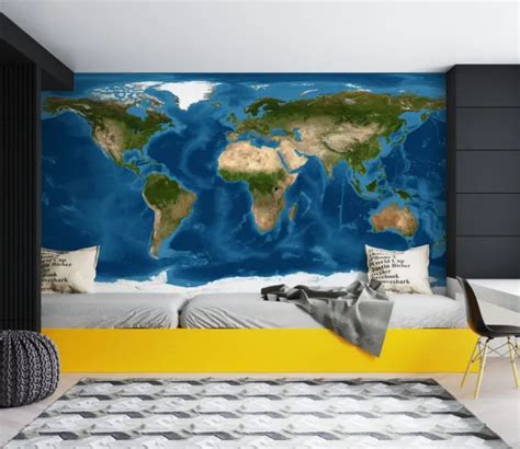 3D EARTH WORLD Map K7865 Wallpaper Mural Self-adhesive Removable Sticker Luna £21.90 - PicClick UK