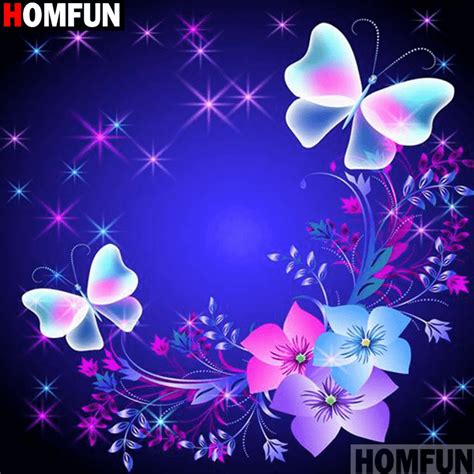 5D Diamond Painting Three Flowers and Butterflies Kit - Bonanza Marketplace