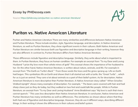 Puritan vs. Native American Literature (300 Words) - PHDessay.com