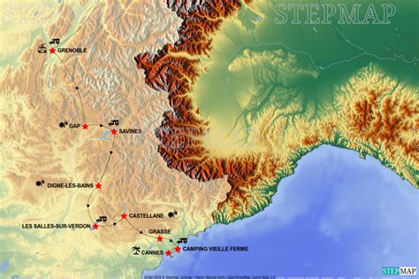 StepMap - La Route Napoleon - Landkarte für Frankreich