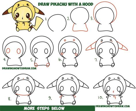 How to Draw Cute Pikachu with Costume Hood from Pokemon (Kawaii / Chibi ...