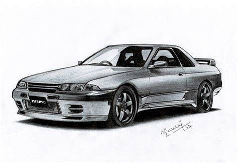 R32 Nissan Skyline GT-R sketch I did a while ago using only a ball point pen : r/JDM