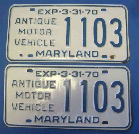 1970 Maryland License Plates Matched Pair Antique Motor