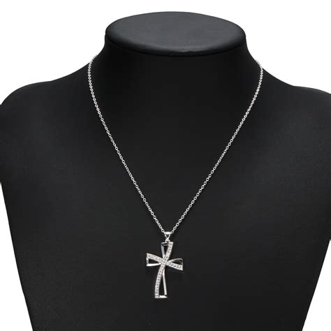 925 Sterling Silver Women Cross Necklace Crystal Chain Jewelry ...