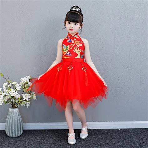 Traditional Chinese New Year Costume Girl Child Qipao Winter Princess Dresses Red Satin ...