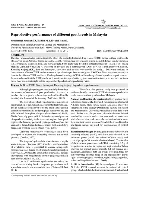 (PDF) Reproductive performance of different goat breeds in Malaysia