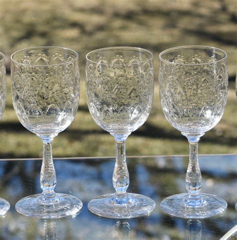 Vintage Etched CRYSTAL Wine Glasses, Set of 6, circa 1940's, Vintage ...