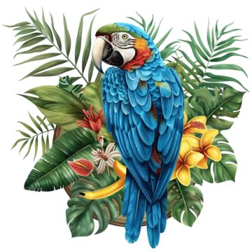 Blue Macaw And Tropical Plants Design, Exotic, Fauna, Bird PNG Transparent Image and Clipart for ...