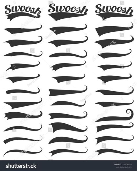 Swoosh and swash text tails vector set. Font tail for baseball sport logo design. Swoosh, Swash ...