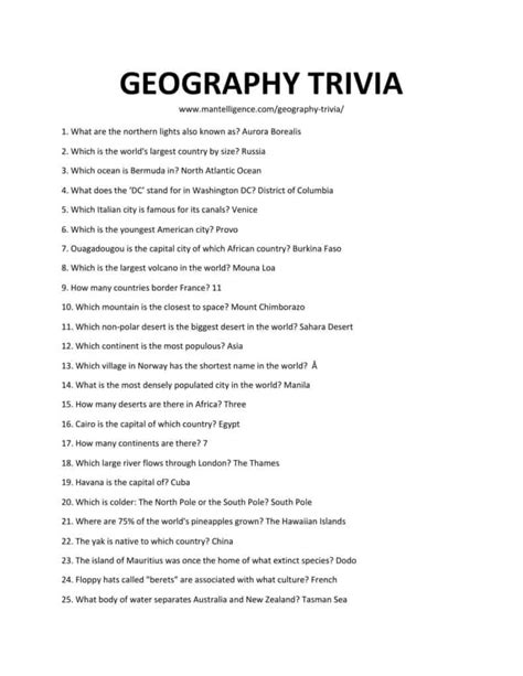 69+ Geography Trivia Questions & Answers (Easy to Hard)