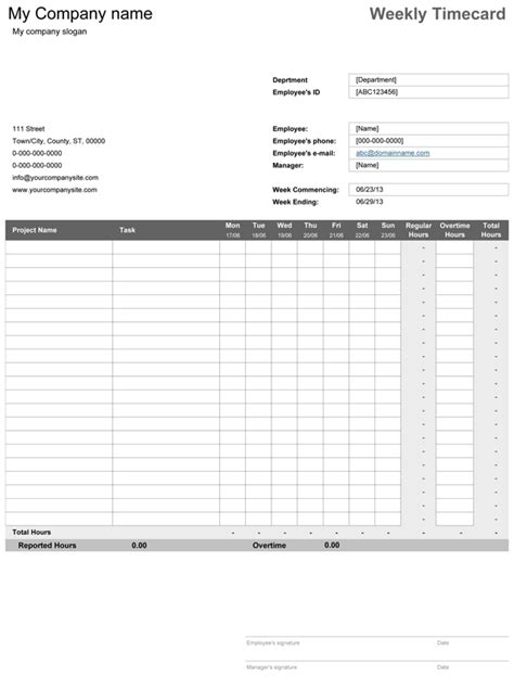 Free Weekly Timecard Template for Excel