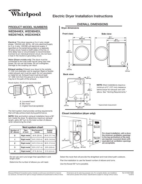 Download free pdf for Whirlpool Duet Steam WED94HEX Dryer manual