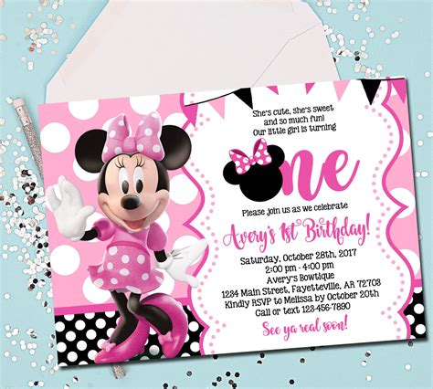 MINNIE MOUSE INVITATION, Minnie Mouse Birthday Invitation, 1st Birthday, M… | Minnie mouse ...