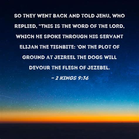 2 Kings 9:36 So they went back and told Jehu, who replied, "This is the word of the LORD, which ...