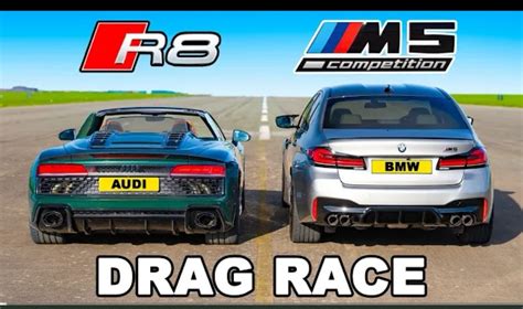 625HP BMW M5 vs 620HP Audi R8 V10: DRAG RACE - Turbo and Stance