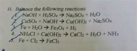 Balance the following reactions:1. Cu + H2SO4 - → CuSO4 + SO2↑ + H2O 2 ...