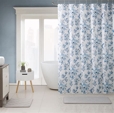 Blue Floral & Birds Fabric Shower Curtain - Walmart.com