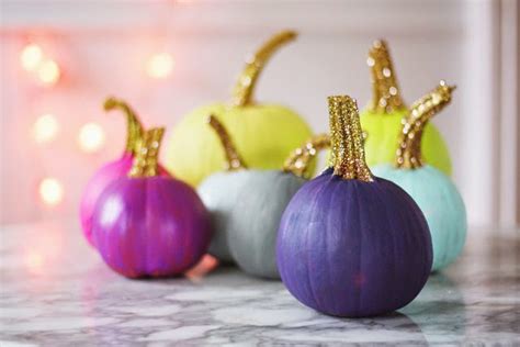 Painted Pumpkins with Glittered Stems - Aunt Peaches