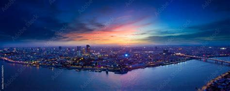 Phnom Penh Sunset, drone view Stock Photo | Adobe Stock