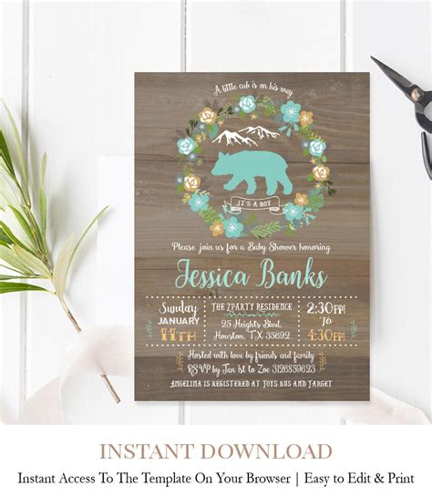 Bear baby boy shower Invitation bear boy Baby Shower | Etsy