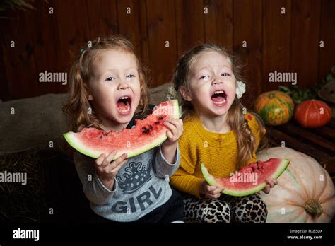 Funny kids eating watermelon. Child, Healthy Eating happy Stock Photo ...