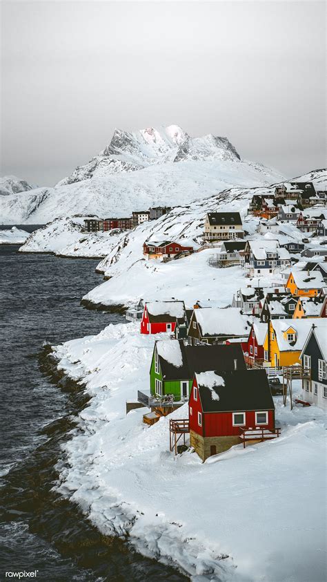 Download premium image of Village on the snowy coast in Nuuk, Greenland ...