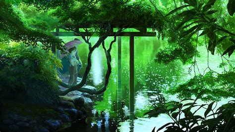 lake, Plants, Forest, The Garden of Words, Nature, Anime, Green ...