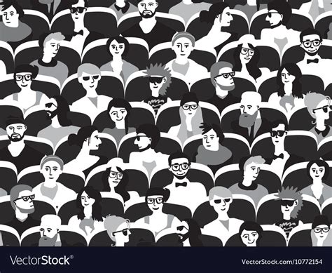 Audience group people sitting black and white Vector Image