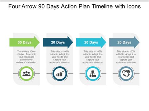 Four Arrow 90 Days Action Plan Timeline With Icons Ppt PowerPoint Presentation File Design ...