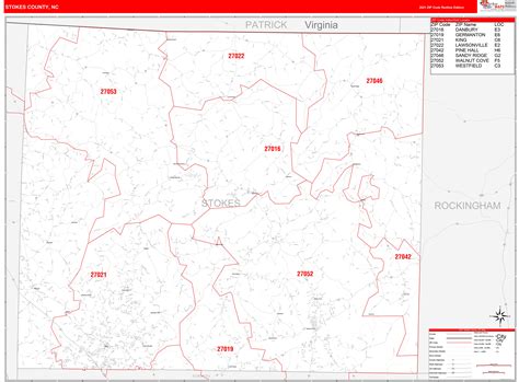 Stokes County, NC Zip Code Wall Map Red Line Style by MarketMAPS - MapSales