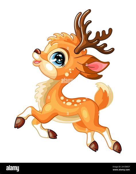 Cute jumping deer. Cartoon deer character. Vector isolated illustration. Funny animal. For ...