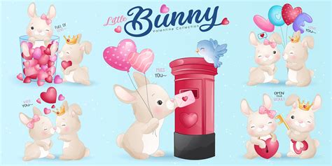 Cute bunny for valentine’s day clipart set.