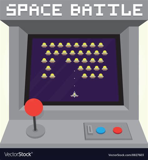 Old school pixel art style ufo arcade machine game