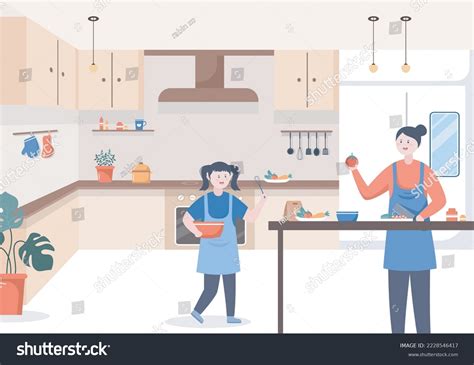 Kitchen Room Flat Vector Illustration Stock Vector (Royalty Free) 2228546417 | Shutterstock