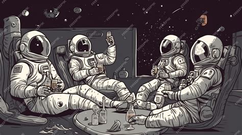 Premium AI Image | A cartoon of astronaut men drinking beer on a spacewalk.