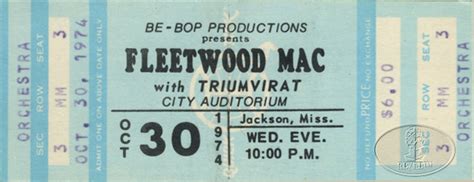 FLEETWOOD MAC 1974 Unused Concert Ticket TRIUMVIRAT | eBay